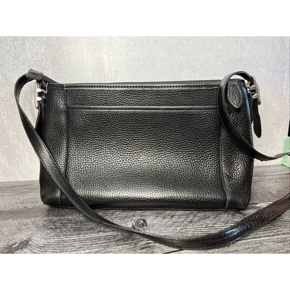 Vintage Brighton Purse Black And Brown Leather Handbag w/ Embossed Crocodile - Picture 4 of 12